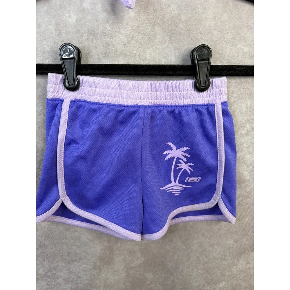 Skechers Short Set Girls 18M Purple California Palm Tree Tie Front Mesh 2PC